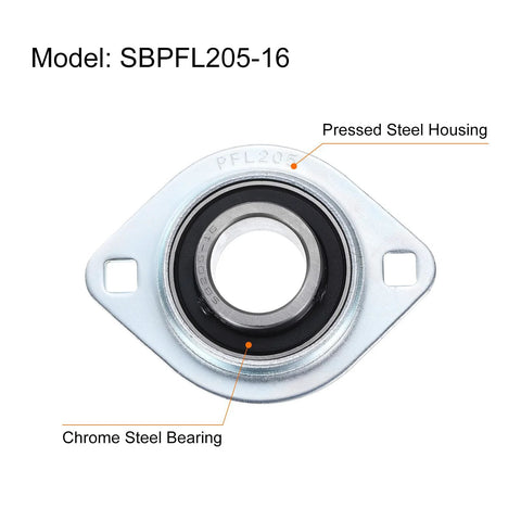 Pillow block bearing SBPFL205-16 with pressed steel housing and chrome steel bearing