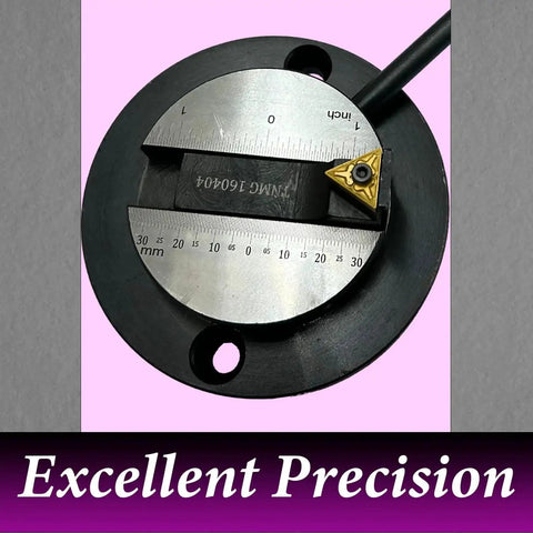 Ball Turning Attachment For Lathe For Myford And Similar Lathes Turns Smooth Convex Metal Balls Radius Spheres With A Stable Round Base Double Bit Grip And Pro Grade Size Scale For Easy Adjustments, top view showing precision scale.