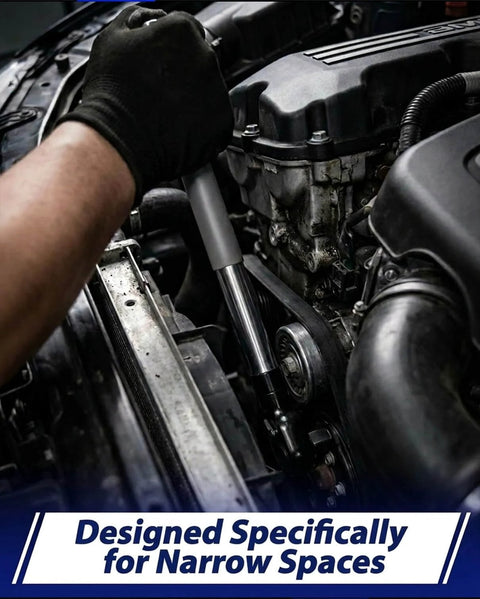 Mechanic using 1/2-Inch Offset Extension Wrench For Tight Spots, Impact Ratchet Extender For Electric Drill in car engine