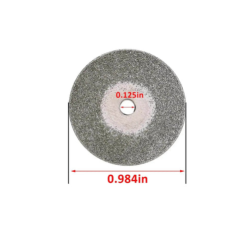 Front view of diamond cutting wheel from Diamond Cutting Wheels Kit For TIG Welding And Tungsten Electrode Sharpening, 25mm Discs 0.5mm Thick.