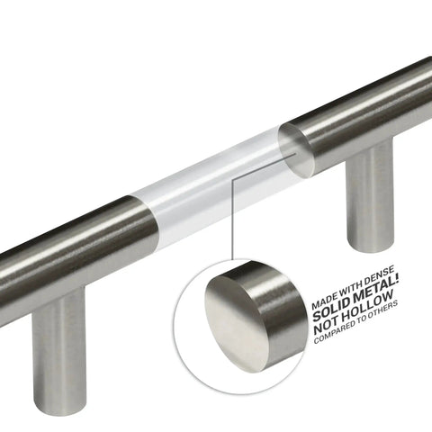 Cross-section view of 20 Pack Solid Steel Brushed Nickel Euro Style Bar Pulls showing solid metal construction, ideal for cabinets and doors.
