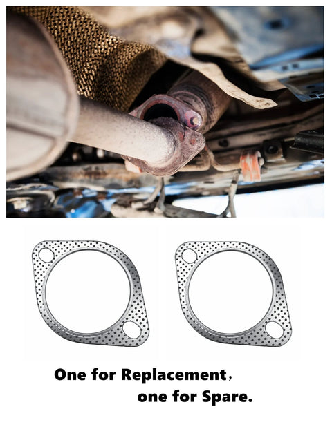 Strongthium 3-inch exhaust gasket, 2-bolt, high-temperature, two-pack; undercar exhaust view.