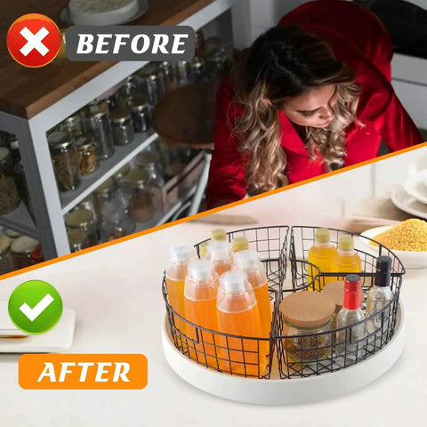 2 Pack Lazy Susan Baskets With 1 Quarter Wedge Bins For 18 To 20 Inch Turntable Cabinet Organizer, metal baskets organizing bottles.