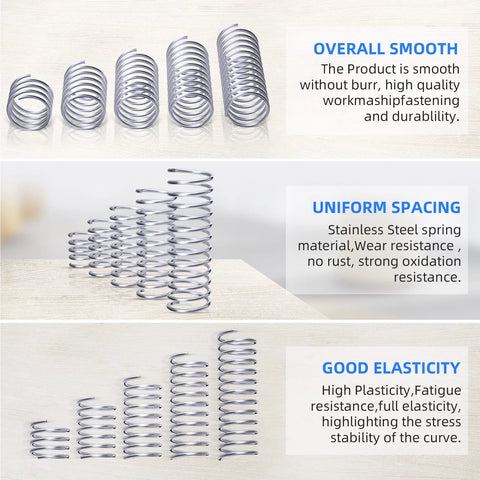 300-piece stainless steel compression springs assortment kit with multiple sizes.