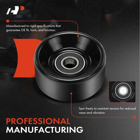 Premium Belt Idler Pulley Fits Ford F Series Trucks And Econoline Vans From 1997 To 2003 And Works With Mustang Expedition Excursion Lincoln Navigator Starcraft Bus StarLite Durable Replacement Component For Serpentine Belt in black durable material with centered bearing