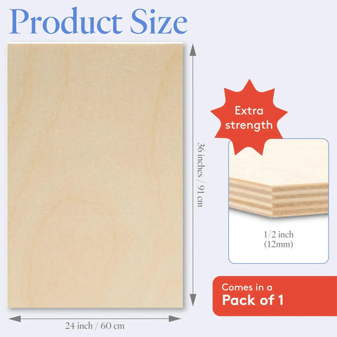 Baltic Birch Plywood Sheet 24 By 36 Inches Half Inch Thick Beefy Heavy Duty Craft Wood BB Grade Pack Of 1 For Laser CNC Cutting And Shelves Woodworking By Woodpeckers Pro