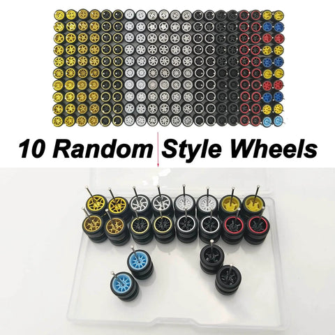10 Pack 1/64 Diecast Car Wheels And Tires Set With Mixed Rubber Tires For Custom 1/64 Models Premium Smooth Rubber 28mm Axle