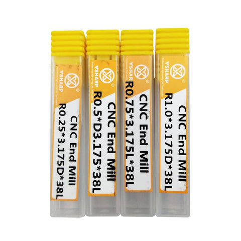 Carbide Milling Cutter Set 4 Piece Dual Edge Taper Ball End For 3D Relief Engraving Wood Aluminum Copper CNC Machining Tools Metal Engraving Toolkit Pro in packaging.