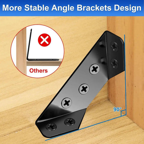 Heavy Duty Wood Corner Brackets With 150 Screws 25 Piece Set installed on wood for stable 90-degree angle support in furniture