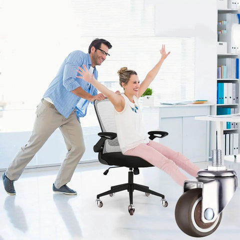 Five Pack 1.5 Inch Heavy Duty Office Chair Casters With 10x15mm Threaded Stem Replacement Rubber Wheels For Smooth Silent Rolling shown in use