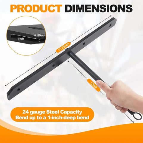 Heavy Duty Sheet Metal Hemming Tool For Roofing Panels And HVAC Ducts 15.25 Inch Pro Grade with dimensions shown