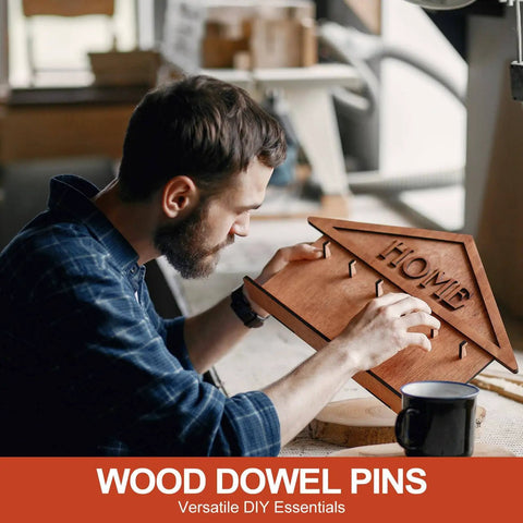 Man working with Wood Dowel Pins 6mm By 20mm One Quarter Inch By Three Quarter Inch Straight Fluted Dowels For Crafts