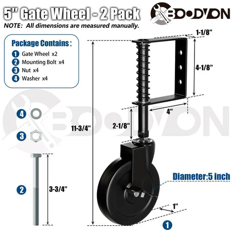 Diagram of 5 Inch Heavy Duty Gate Caster With Side Brake And Spring Loaded Shock Absorption 360 Degree Rotating Wheel 2 Pack