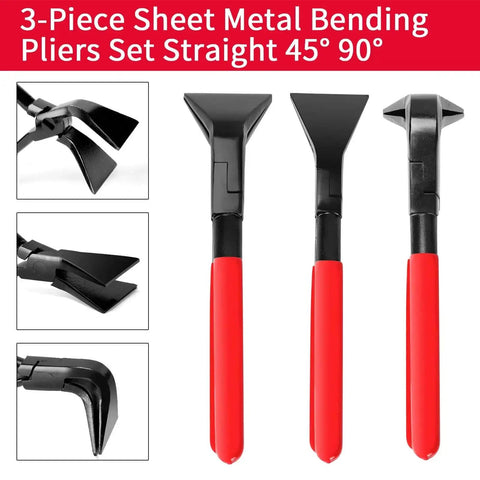 3-Piece Hand Seamers Sheet Metal Tools Set with Straight Jaw 45 Degree and 90 Degree Bending Pliers, red rubber grips