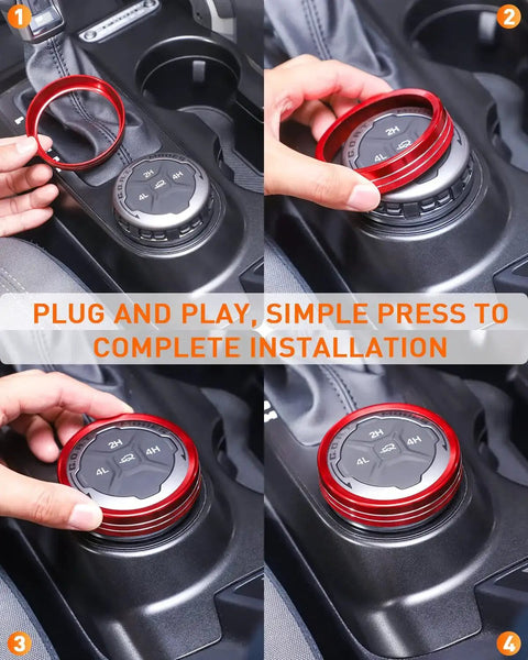 Installing Ford Bronco Billet Aluminum Knob Trim Set Red Bezel For Headlight 4WD HVAC Radio