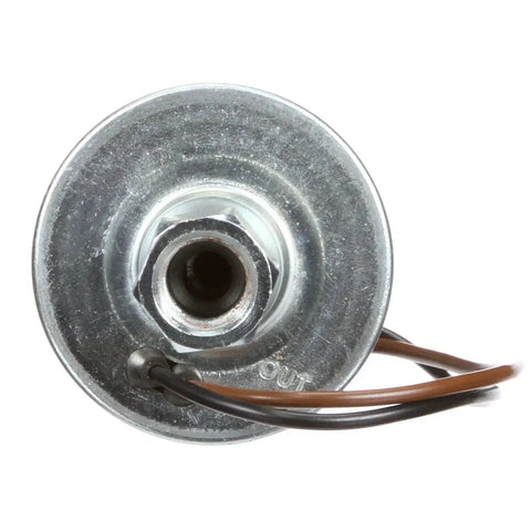 Close-up of 12V Inline Diesel Fuel Pump end view, Universal 12V Inline Diesel Fuel Pump For Beefy Diesel Installations, OE Heritage Quality.