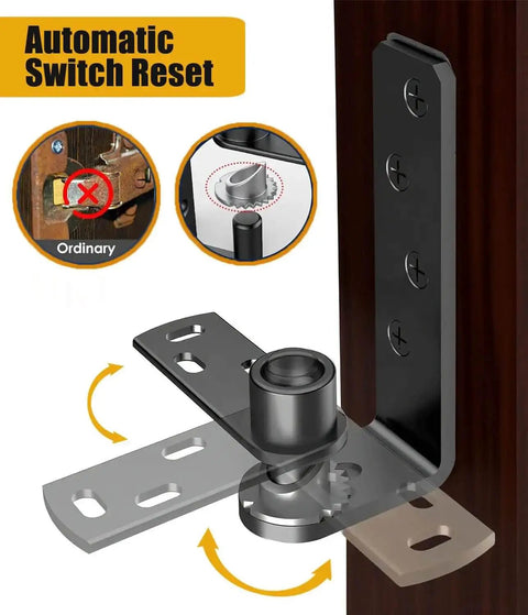 Premium 304 Stainless Steel Saloon Door Hinges Heavy Duty Dual Swing Self Return 180 Degree Self Closing shown with automatic switch reset feature.