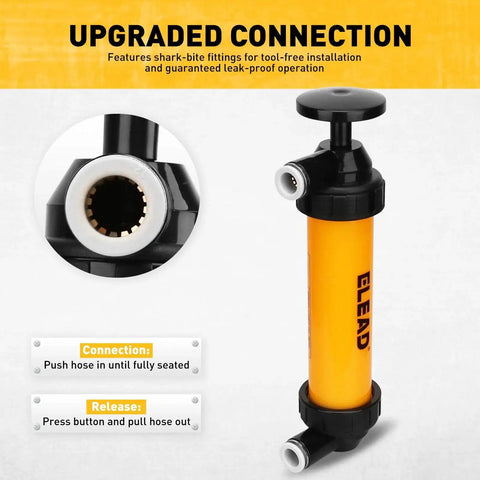 Gas Siphon Pump Multi Use Fuel Transfer Tool With Inflator Hose Needle Valve showing upgraded connection.