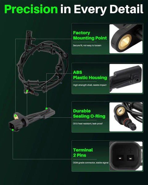 Carbhub ABS wheel speed sensors 4-pack for Jeep Wrangler JK 2007-2018; front/rear, left/right with 2-pin connectors.