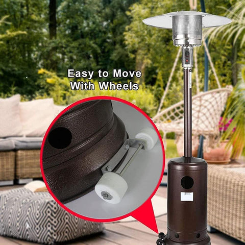 Patio heater wheel set with white wheels and stainless steel bracket; universal fit for most propane heaters