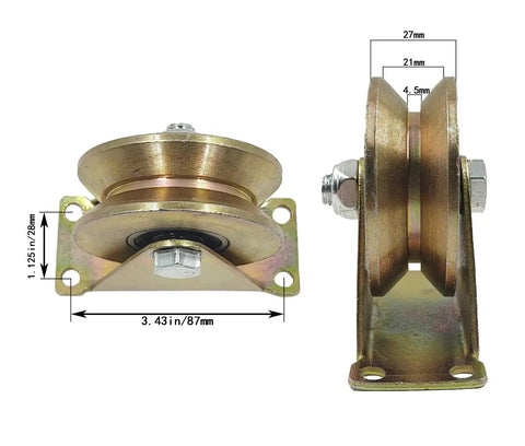 Heavy Duty V Type Groove Wheel Caster With Bracket For Inverted Track Rolling Gate And Sliding Gate In Industrial Machines Pack Of 2 Made From Galvanized Steel With Double Roll Bearing For Smooth Quiet Operation MLHpeak side view dimensions