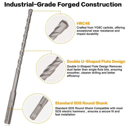 All In One 17 Piece Rotary Hammer Drill Bit Set With SDS Plus Bits And YG8C Carbide Tips For Concrete And Masonry, drill bit design