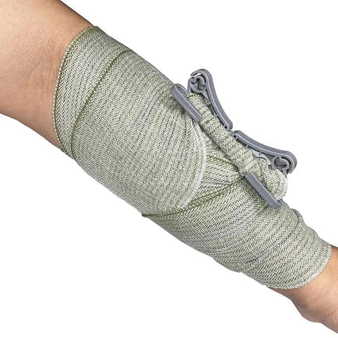 Israeli Style Emergency Bandage 6 Inch Trauma Wound Dressing With Compression applied on arm for first aid use