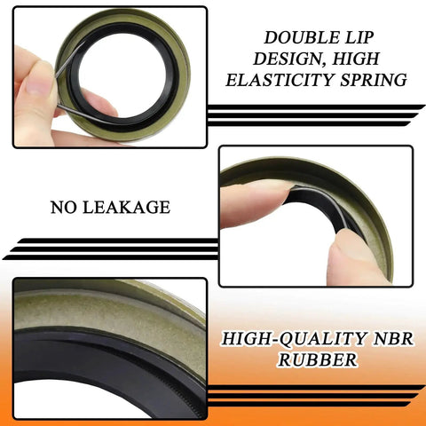 Two Sets Trailer Bearing Kit For 3500 Lb Boat Trailer Axle Bearings L68149 And L44649 Complete Kit With 171255TB Grease Seal shown in close-up views, highlighting double lip design.