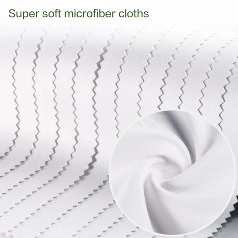 Close-up of 12 Pack Microfiber Glasses Cleaning Cloth 5x6 Inch Lens Wipes for Eyewear, highlighting soft, zigzag-edged texture.