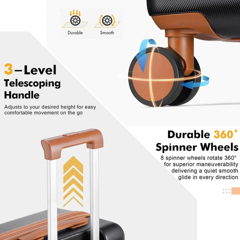 Lightweight 3 Piece Luggage Set With Spinner Wheels From Velaybor showing telescoping handle and durable 360-degree spinner wheels.