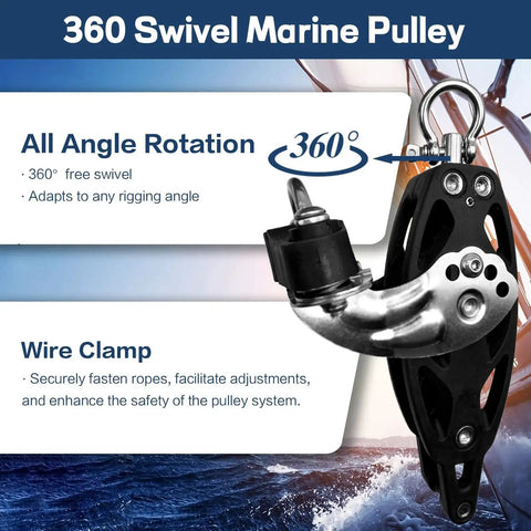 RiaYer 35mm single swivel becket cam block; marine-grade T316/aluminum, 1800 lb load, fits 5/16 in line
