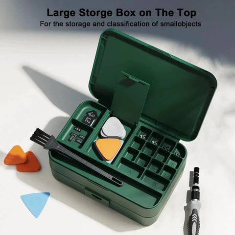 132 In 1 Mini Precision Screwdriver Set With Color Coded Bits Magnetic Tool Kit Built In Magnetizer Storage Case open with tools.