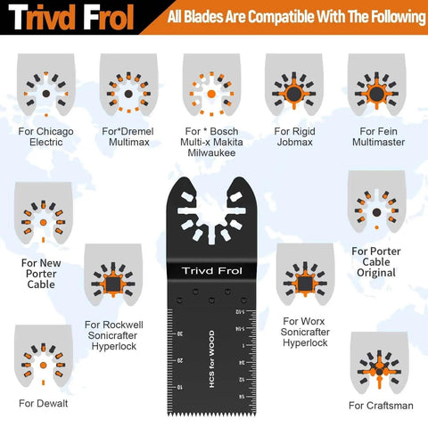 121 Pack Oscillating Saw Blades Kit All In One With Titanium Blades Sandpaper And Sanding Pads compatibility chart with tool brands
