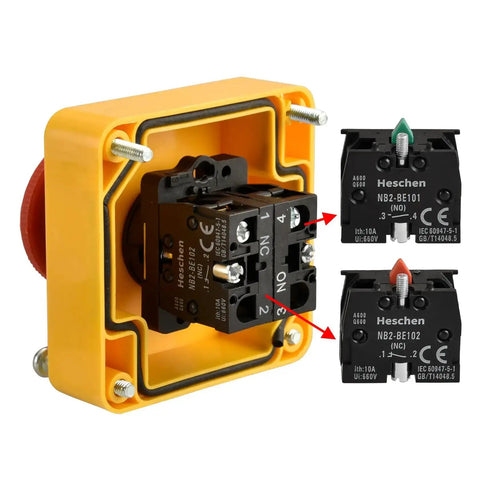 Interior view of Industrial Red Mushroom Emergency Stop Switch Station 1NO 1NC DPST Push Button Switch Latch Action 660V 10A