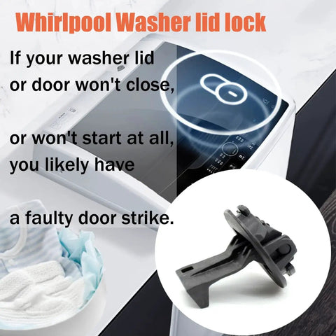 Whirlpool washer lid lock replacement latch; black plastic door strike, 2-pack.