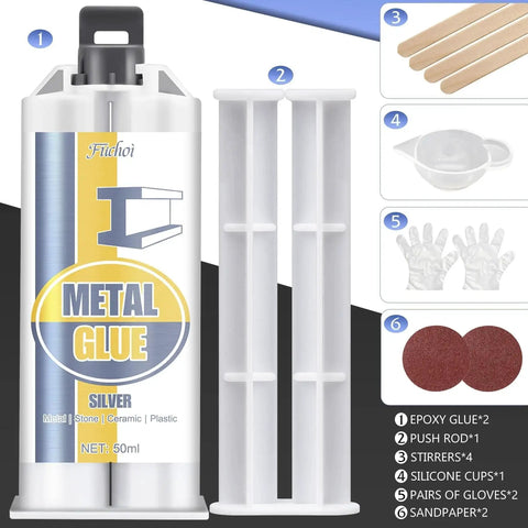 Heavy Duty Metal Glue Epoxy Adhesive 3.4 oz with accessories for Stainless Steel Aluminum Ceramics Plastics waterproof fixes