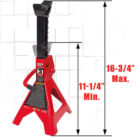 3 Ton Heavy Duty Steel Jack Stands Pair For Car Lifting Not For SUV Or Truck shown with adjustable height markings