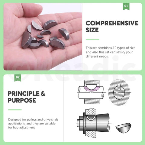 Hand holding 205 Piece Woodruff Key Set With 12 Sizes Half Moon Semicircle Keys Carbon Steel Crank Shaft Keyway Pulley Hardware