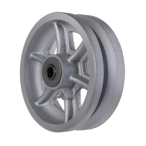 Built To Haul Heavy Duty 6 Inch Cast Iron V Groove Caster Wheels With Straight Roller Bearings, 2 Inch Wide, Silver Finish