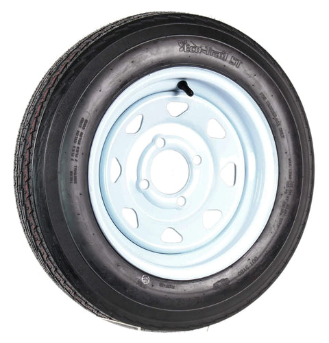 Two Pack Trailer Tire Rim Set 4.80-12 480-12 White Spoke Wheel With 4 Lug On 4 Inch Center Bore LRC Style Beefy 20.5 Inch Overall Diameter