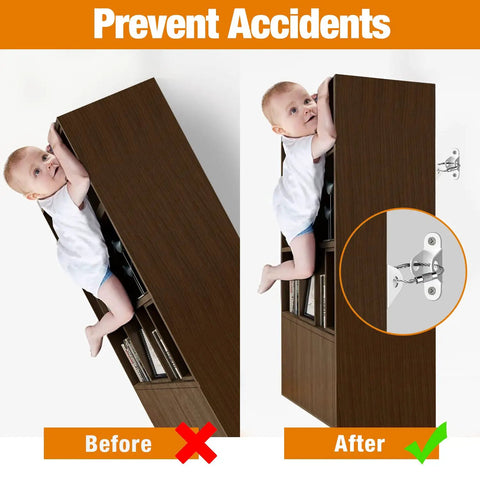 Anti Tip Furniture Anchors 10 Pack For Baby Proofing And Home Safety Wall Straps securing bookshelf with baby climbing
