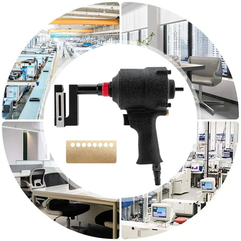 Industrial 8mm Air Hole Punch Tool for Metal Sheets, shown against factory settings, efficient aluminum alloy design for versatile use.