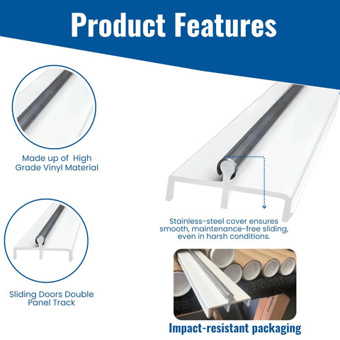 Premium Vinyl Sliding Door Track With Stainless Steel Cover For A Slick Glide On Patio And Sliding Glass Doors, close-up view