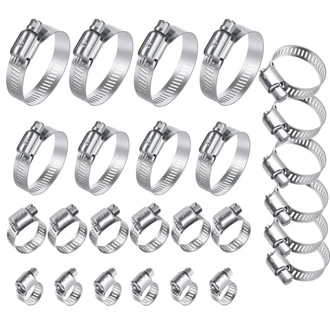 26 Piece Stainless Steel Hose Clamps Assortment Kit One Quarter To Two Inch Adjustable Worm Gear Clamps For Fuel Line Plumbing Automotive Garden Tubes Radiator And Mechanical Applications