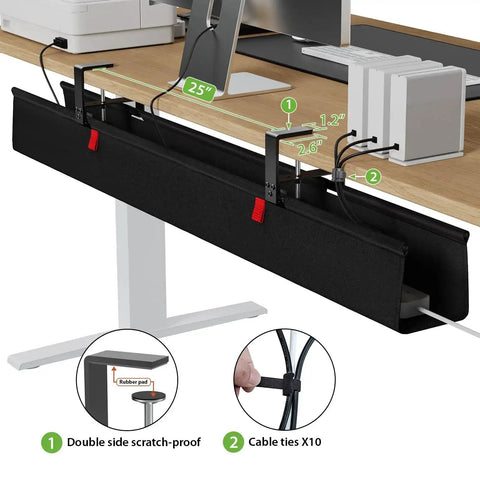 Huge 48 Inch Under Desk Cable Management Tray With Clamp Or Screw Mount No Drill Setup Holds Up To 70 Lbs Fabric Wire Organizer