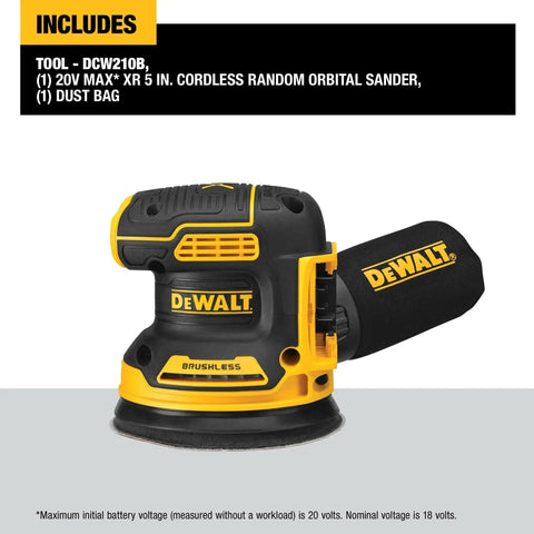 20V Max Brushless Orbital Sander Tool Only With Variable Speed Control 8000 To 12000 OPM Low Profile Body Replaceable Pad