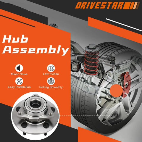 Diagram showing front wheel hub and bearing assembly for Dodge Ram 1500 2002-2008 with inset image of five-lug non-ABS hub.