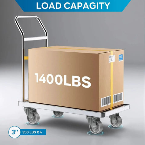 Industrial Casters Set Of 4 3x1.25 Inch Heavy Duty Steel Wheel Casters With 1400 Lb Capacity shown on dolly with large box