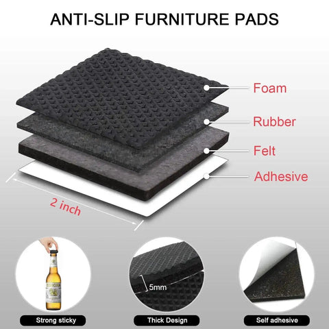 Non Slip Furniture Pads 24 Pack 2 Inch Floor Protectors for Hardwood Tile Laminate with self-adhesive rubber foam layers.
