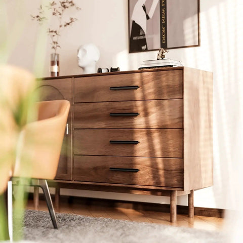 Wooden dresser with 10 Pack Matte Black Cabinet Handles For Kitchen And Bathroom Renovations With 3 Inch Center To Center Hole Spacing